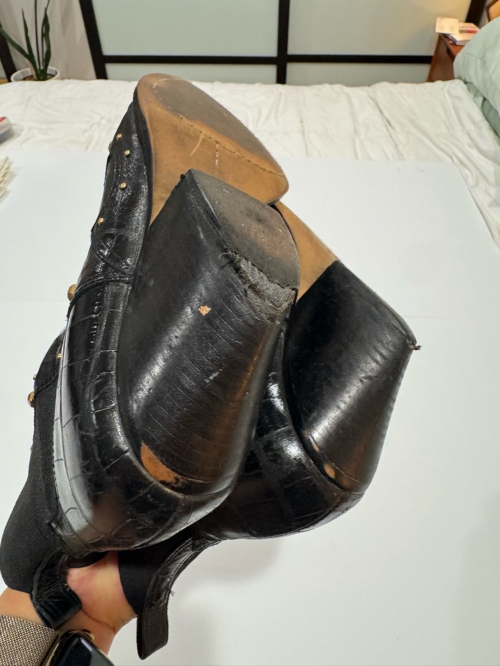 Vince Camuto Black Pointed Western Ankle Boots with Gold Studs - Picture 7 of 9